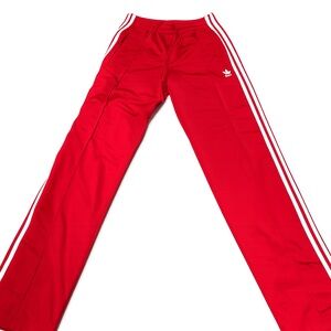 Adidas Womens Red Joggers with White Stripes